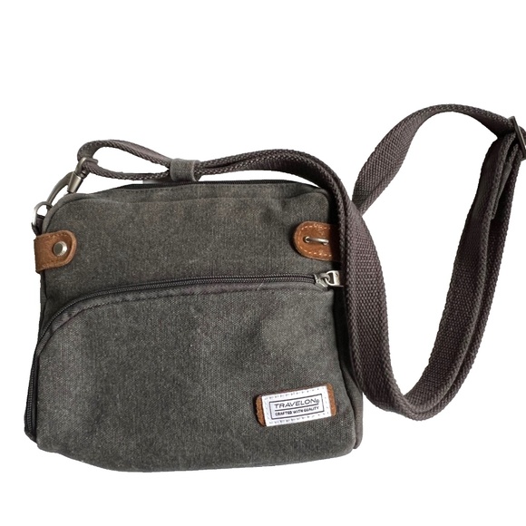 Travelon Handbags - Travelon Bag Canvas Gray Anti Theft Locking Travel Crossbody Shoulder RFID - Pi